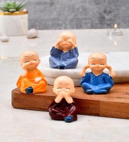 Buddha Monk Multicolour Polyresin (Set of 4) Showpieces, By Wens