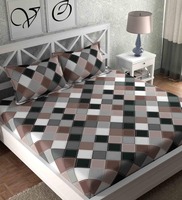 Grey Geometric 180 TC Microfiber Queen Sized Bed Sheets with 2 Pillow Covers, By CG HOMES