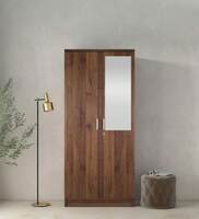 Kibo 2 Door Wardrobe in Columbia Walnut Finish with Mirror & Lock