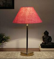 Golden Metal Base Table Lamp with Pink Jute Fabric