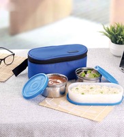 Blue Tasty Double Decker 1100ml Stainless Steel (Set Of 3) Lunch Box, By Trueware