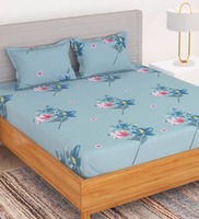 Blue Floral 150 TC Microfiber Queen Double Bedsheet With 2 Pillow Cover, Story@Home