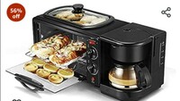Rambot (HOT DEAL WITH 12 YEARS WARRANTY) 3 in 1 Breakfast Maker With Coffee Maker, Mini Oven, NonStick Grill Toaster Oven Portable Multifunctional Breakfast Station, Electric Grilled Machine for Sandwiches Cake 