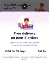 Zomato 6 Free food delivery at Rs.6 [User specific]