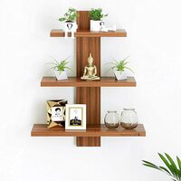 Furniture Cafe® Wooden Wall Shelves for Living Room | Wall Shelf for Home Decor Items| Colour- Teak Natural)