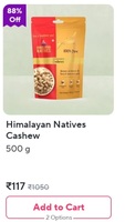 Zepto : himalayan natives cashew @117Rs. For 500 gm (88% off) [ available at delhi ncr ]