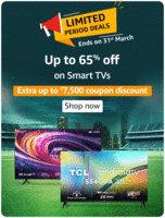Amazon Upto 65% off on Smart TV's + Extra upto Rs.7500 Coupon Discount + Bank offer