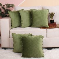STITCHNEST Both Side with Pompom Quilted Velvet Cushion Cover Set of 5 (12 x 12 Inches)