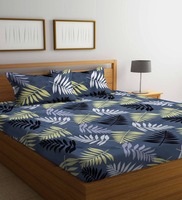 Grey Floral 144 TC Poly Cotton Double Bedsheet With 2 Pillow Cover