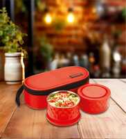 Red Munch Soft 600ml Stainless Steel & Plastic Lunch Box, By Trueware 