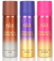 Take a look at this FRENCH ESSENCE Combi Pack of Bloom,Oud,Grace Deodorant Spray - For Women on Flipkart