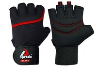 Aprodo Sports Weight Lifting Workout Gym Gloves with Wrist Support, Unisex, Free Size (Black RED)