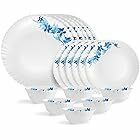 Cello Opalware Dazzle Series Blue Swirl Dinner Set, 18 Units | Opal Glass Dinner Set for 6 | Light-Weight, Daily Use Crockery Set for Dining | White Plate and Bowl Set