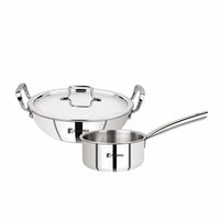 Bergner Tripro TriPly Stainless Steel 3 Pc Cookware Set, Set of 24 cm (3.1 L) Indian Wok/Kadai with Lid, 16 cm (1.7 L) Teapan Without Lid, Event Heating, Induction Bottom & Gas Ready, 5-Year Warranty