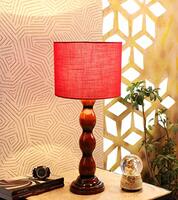 tu casa Ntu-180 red Cotton Shade Table lamp with Wood Base Holder type-b-22 (Bulb not Included)