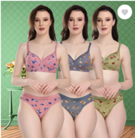 Bra & Panty Set Self Design Blue, Green, Pink Lingerie Set