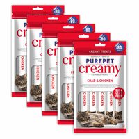 Purepet Creamy Cat lickable Treats, Crab & Chicken, Pack of 5 X 15 g, Total 375 g