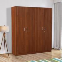HomeTown Premier Engineered Wood Four Door Wardrobe in Regato Walnut Colour