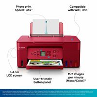 Canon PIXMA MegaTank G3770 Red All-in-one (Print, Scan, Copy) WiFi Inktank Colour Printer (Black 6000 Prints and Colour 7700 Prints) for Home and Office