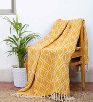 Pepperfry - Yellow Geometric Cotton 50x60 Inches Sofa Throw