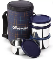 Oliveware Mega | Stainless Steel | Insulated Fabric Bag | Leak Proof 4 Containers Lunch Box (1950 ml, Thermoware)