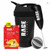 RAGE Extra Strong Premium Blend Coffee Pack of 100+Multipurpose Shaker 450 ml+Frother Instant Coffee (100 x 1.5 g, Assorted Flavoured)