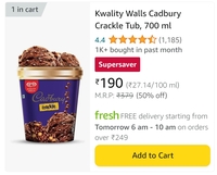 Amazon Fresh -Kwality Walls Ice cream [FD] at flat 50% off