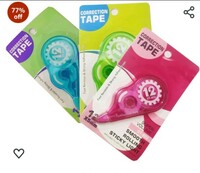 ECLET Correction Tape -( Pack of 3 Pcs) Correction Tape 12 Meter X 5 MM, for Journal, Correction Pen, Whitener for Correction, Stationary Items, Correction Pen Tape (Any 3 Random Color sent) B