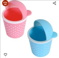  Kuber Industries Teddy Table Dustbin|Plastic Swinging Lid Waste Storage Garbage Bin|Desktop Trash Can For Study Table, Office|Pack of 2 (Multicolor) 