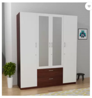 Barewether Engineered Wood 4 Door Wardrobe  (Finish Color - Walnut with White, Mirror Included, Knock Down)