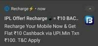 Flat 10 cashback on minimum recharge of 100 