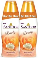 Santoor Beauty Perfumed Talc with Sandalwood Extracts| Sandal, Rose, Musk & Geranium Mint Fragrance| Absorbs Excess Moisture| Dermatologically Tested| For All Skin Types (150g, Pack of 2)