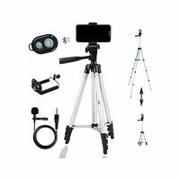 Tripod Combo with Shutter Button and Collar mic, Professional Lightweight Camera Stand with Adjustable Height and 3-Way Pan/Tilt Head