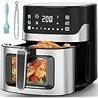 COMFYHOME Air Fryer for Home - 1600W, 6.5 Liter Digital Air Fryer w/See-Through Window & Touch Panel, Uses 95% Less Oil, 8 Pre-set Menu & Recipe, Non-Stick Basket, Rapid Air Technology, Black
