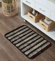 Brown Striped Microfiber 14x20 Inches AntiSkid Bath Mat