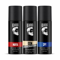 Beardo Deodorant Body Spray Set For Men (120ml x 3) | Spy Deo with Aromatic Fresh Scent | Mafia Body Spray with Oriental Woody Notes | Don Most Wanted with Citrus Musk Fragrance | Ideal Gift For Men