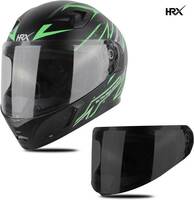 HRX XTRM Full Face Clear Visor + Smoke Visor Air ventilated ISI Marked Decal Motorbike Helmet (MAT BLACK GREEN)