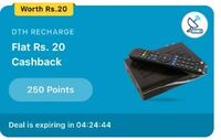 Flat Rs. 20 Cashback on DTH recharge of 200 ( Using 250 Paytm Cashback Points )