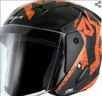 Vega Lark Victor ISI Certified Gloss Finish Lightweight Open Face Helmet for Men and Women with Long Clear Visor (Black Orange, Size:M)