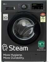 LG 8 kg 5 Star with Steam, Inverter Direct Drive, 6 Motion Direct Drive, Fully Automatic Front Load Washing Machine with In-built Heater Black, Grey