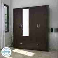 Flipkart - Hometown Utsav Engineered Wood 4 Door Wardrobe (Finish Color - Wenge, Mirror Included, Knock Down)
