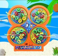 VGRASSP Fishing Game Toy Set with Rotating Board | Now with Music On/Off Switch for Quiet Play Includes 32 Fish and 4 Fishing Poles | Safe and Durable Gifts for Toddlers and Kids, Multicolor   