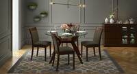 Wesley Dalla Solid Wood 4 Seater Dining Table With Set Of 4 Chairs In Dark Walnut Finish