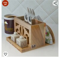  Wooden Twist Neos Teak Wood Cutlery and Tissue Holder ( Natural ) 