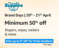 Amazon - Supples Brand Days - Min 50% Off - Daipers Wipes Rockers & More + 5% Prime Discount Extra (20 -21 Apr)