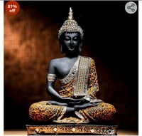 Global Grabbers Polyresin Sitting Buddha Idol Statue Showpiece for Home Decor Decoration Gift Gifting Items -ORG_BLK-BS2-(00)