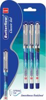 Cello Butterflow Classic Gel Pen Set | Pack of 3 Gel Pens | 2 Blue & 1 Black Ink Colour Pens | Spring Tip | Smooth Writing Experience | For School and Office Use | Best Pen for Exams