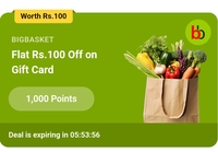 100% Discount Upto Rs. 100 On The Purchase Of Bigbasket Gift Card. For Paytm Pro Max User
