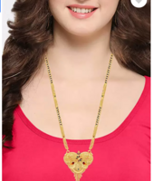 Yellow Chimes Traditional Gold Maharashtrian Long Chain Black Beads Mangal Sutra Metal Mangalsutra (USE SUPERCOINS)