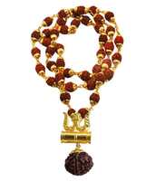 Bhawna Collection Lord Shiv Trishul Damru Locket With Puchmukhi Rudraksha Mala Gold-plated Brass (MOQ- 2)